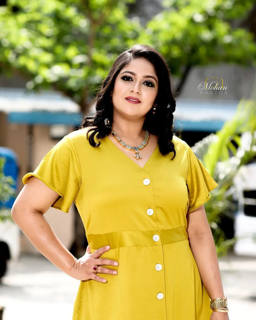 Meghana Raj Wearing Beautiful Earring Jewellery Green Gown